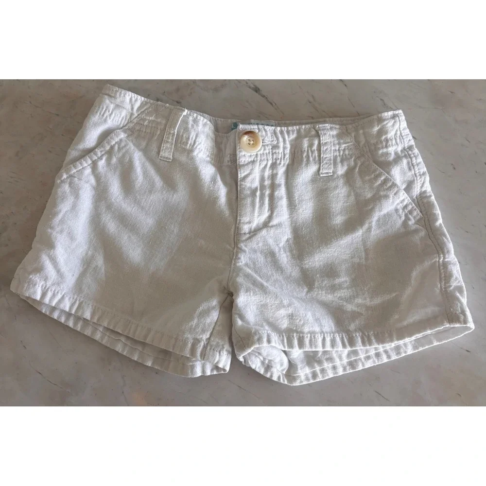 Old Navy Girls White Linen Blend Shorts Size 10 Casual Summer Beachy